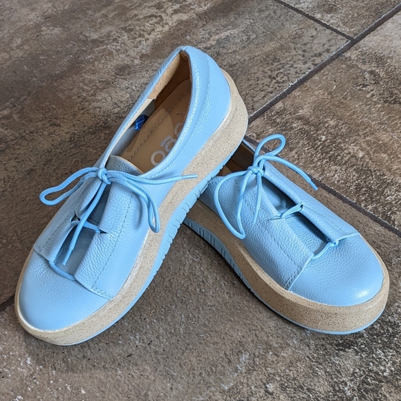 Made In Peru Ego Leather Platform Lace Up Sneaker Shoes Size 5.5/6 Blue - Picture 9 of 15